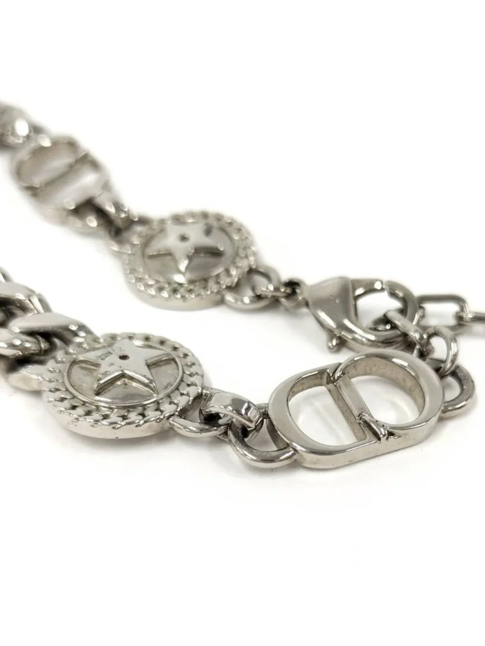 Dior Etoile CD Logo Motif Chain Bracelet Silver